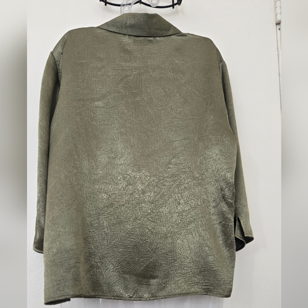 Apparenza Silk Short Sleeve Blouse Olive Green EUC 1X - Picture 4 of 6